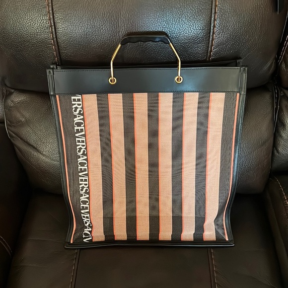 Versace unisex mesh penguin logo monogram top handle tote bag NEW - Picture 3 of 10